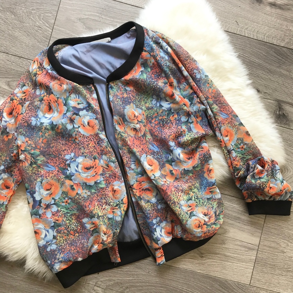Lush Floral Print Bomber / Varsity Jacket